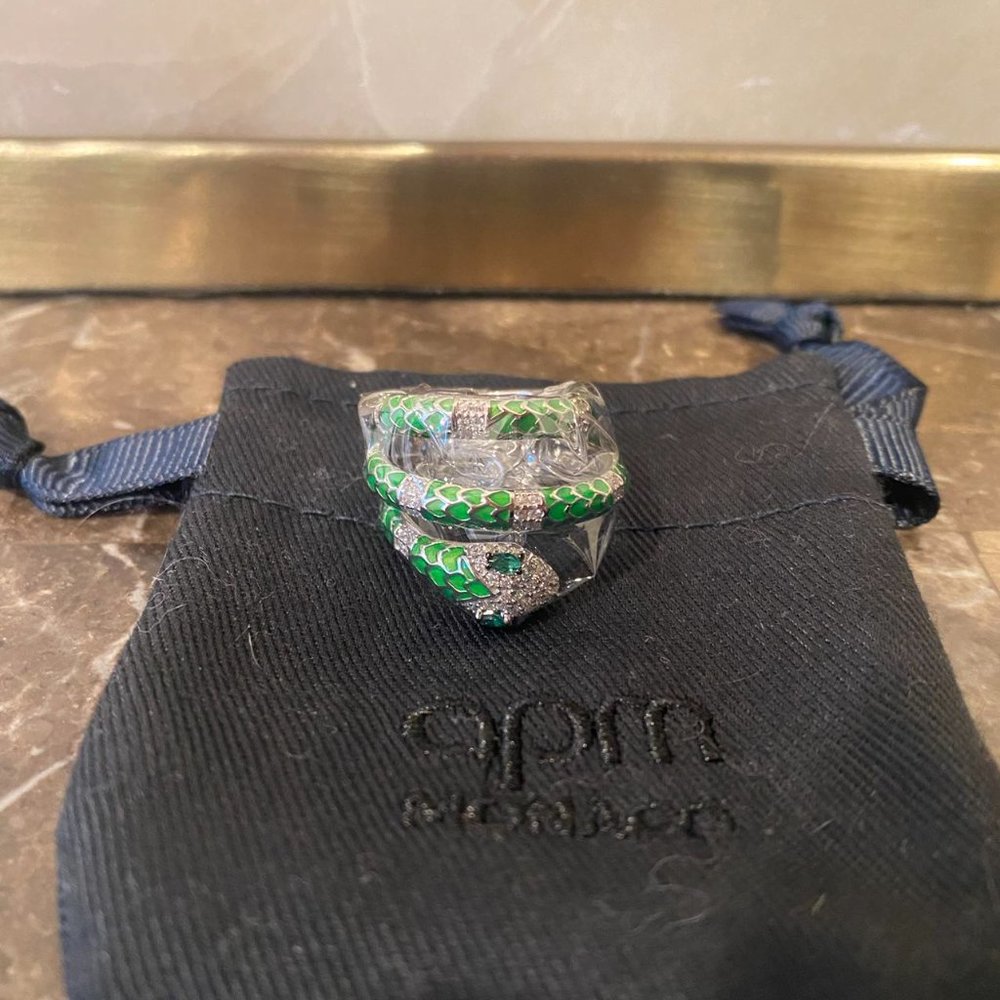 Apm Monaco Single Neon Green Serpent Ear Cuff White… Gem